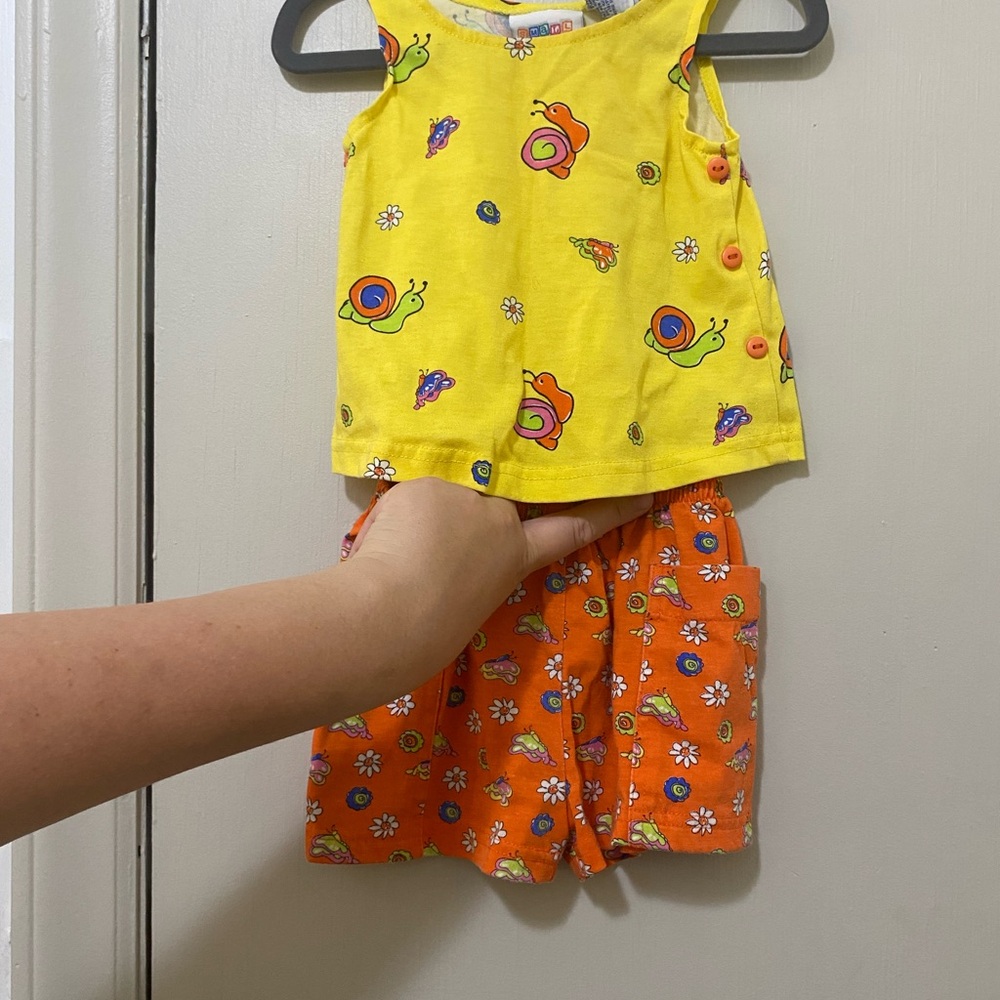 Vintage baby Snail Print Yellow and Orange Matching Set